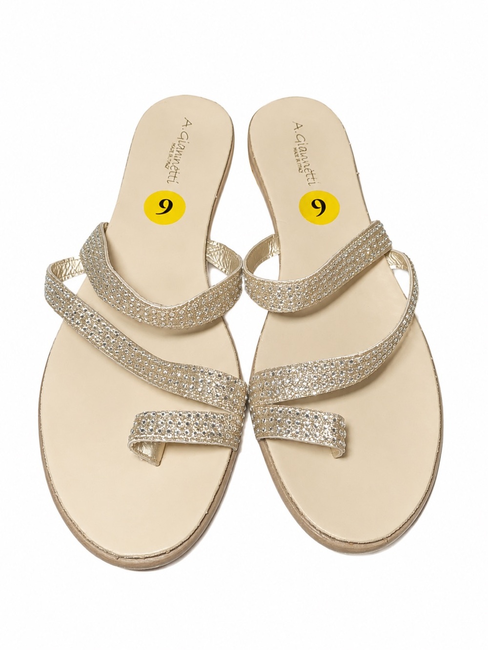 A. Giannetti Women's Champagne Jeweled Triple-Strap Slide Sandals